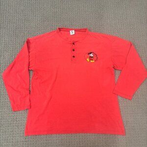 Vintage Mickey Mouse Shirt Large Cotton Henley Lightweight Distressed Worn 90s